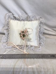 Cream Satin Lace Flower Rectangular VTG Wedding Ring Bearer Pillow
