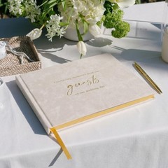 Simply Beige Wedding Guest Book for Reception Linen Sign In Book
