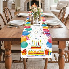 White Happy Birthday Table Runner, 48×13 Inch | Balloon & Gift Design, Party …