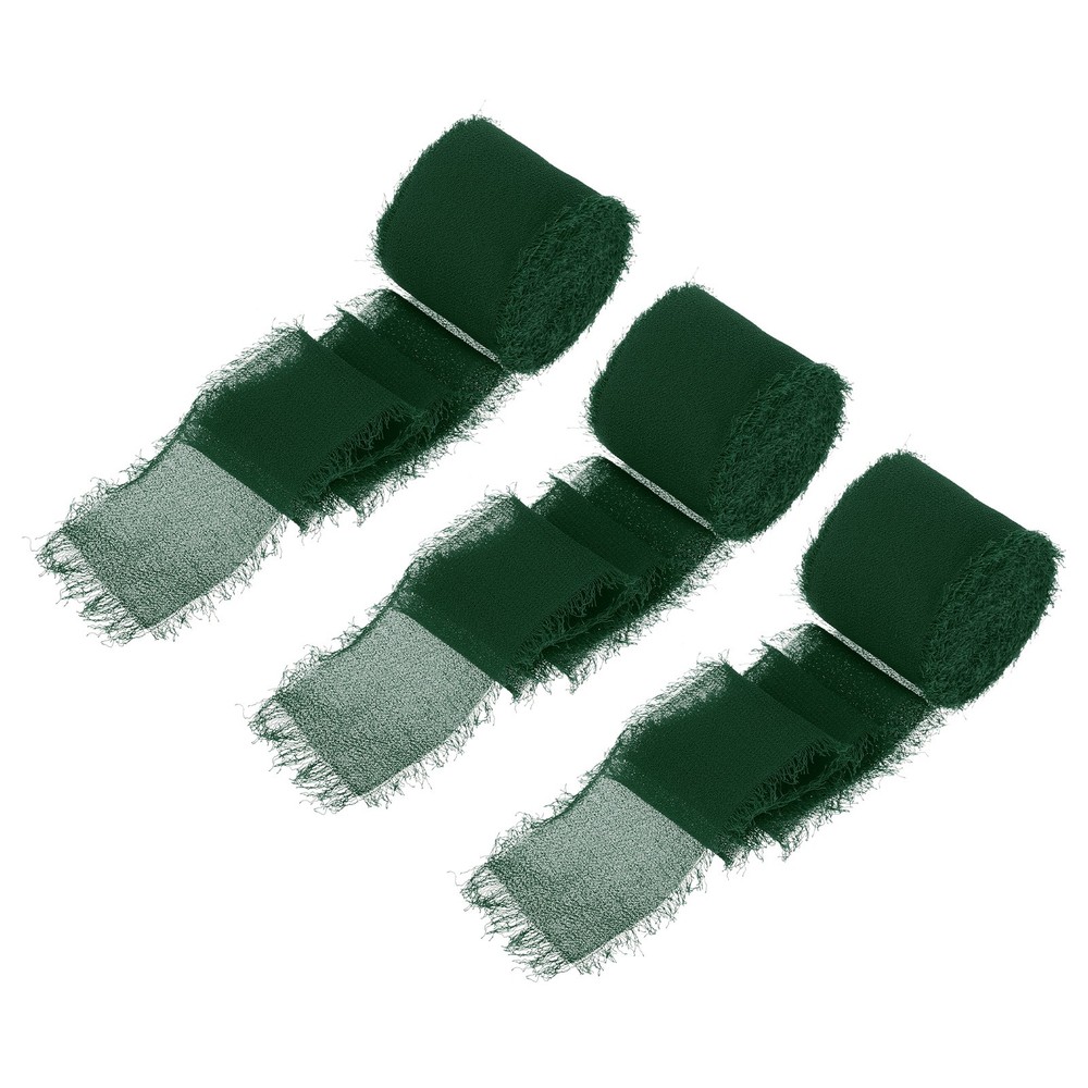 Chiffon Ribbon, 1.5″x7 Yard Silk Dark Green Tulle Satin Fabric Ribbon,3pcs