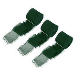 Chiffon Ribbon, 1.5″x7 Yard Silk Dark Green Tulle Satin Fabric Ribbon,3pcs