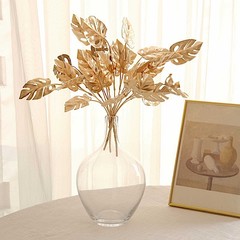 4 Gold Metallic Artificial Monstera Leaves Bushes Party Decorations