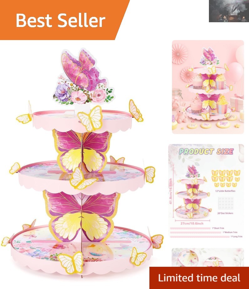 Elegant 3-Tier Butterfly Cupcake Stand – Perfect for Parties and Celebrations