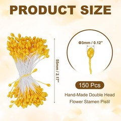 PATIKIL 3mm Double Heads Flower Stamen, 150 Pcs Artificial 3mm, Orange Yellow