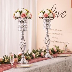 24in Wedding Centerpieces for Tables, 2pcs Silver Metal Diamond Crystal Weddi…