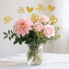 36 Pcs Golden 50th Anniversary Decorations,Ymapinc Gold Centerpieces for