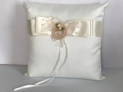 Western Wedding Ivory Satin with Gold Cowboy Boot with Crystal Charm Ring Pillow