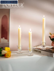 Inweder Glass Taper Candle Holders: Crystal Clear Candlestick 2Pcs,