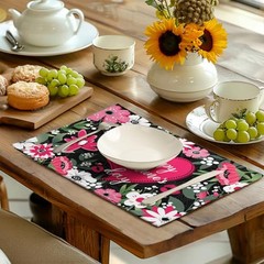 Happy Valentine’s Day Placemats Set of 4 Valentine 18x12inch Flowers Heart