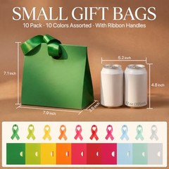 Small Gift Bags with Ribbon Handles Multicolor Small Size / 10 Pack 10 Colors