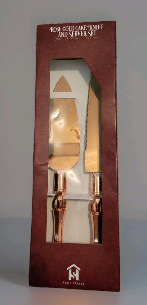 Rose Gold Cake Knife & Server Set In Elegant Packaging By Home Styles New