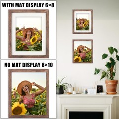8×10 Brown Picture Frames Set of 4, Display Pictures 6×8 with Mat or 8×10 Wit…