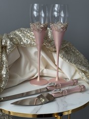 Rose Gold Wedding Champagne Toasting Flutes Cake Cutting Set Cake Knife Server