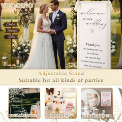 Elegant Wedding Welcome Sign Stand with Adjustable Easel and Satin Ribbon