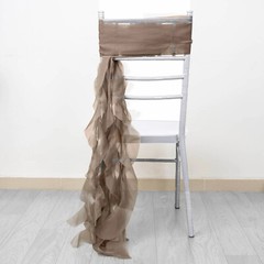 Taupe Premium Curly Chiffon CHAIRS Covers Cap SASHES Bows Ties Wedding Sale