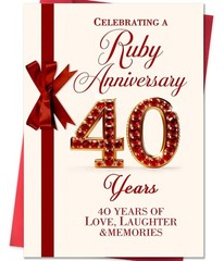 Beixian Happy 40th Anniversary Card for Women Men, 40 Year Wedding Anniversar…
