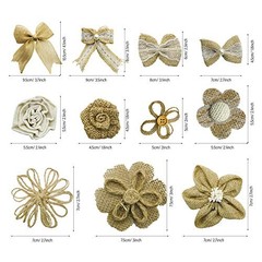 46 PCS Natural Burlap Flowers Set, 3 Rolls Lace Burlap Ribbon and 40 PCS 2