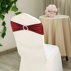 10 Burgundy Metallic Spandex Chair Sashes Silver Buckles Wedding Decorations
