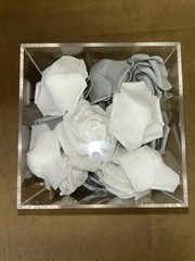 Felt Black, White & Gray Table Centerpiece Rose Buds In 6x6x6 Clear Plastic Box