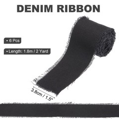 For Uxcell Denim Ribbon, 6 Rolls 1.5»×2 Yard Frayed Fabric, Black