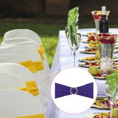 10Pcs 14″x5″ Stretch Chair Sashes Bows Chair Bands Sash with Buckle Dark Purple