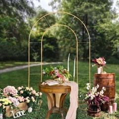 8 ft Gold Double Round Top Metal Floral Display Frame Arch Backdrop Stand Party