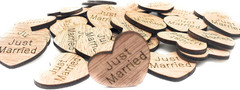 Wooden Heart Confetti ~ Just Married ~ Wood Hearts, Wood Confetti Engraved Love