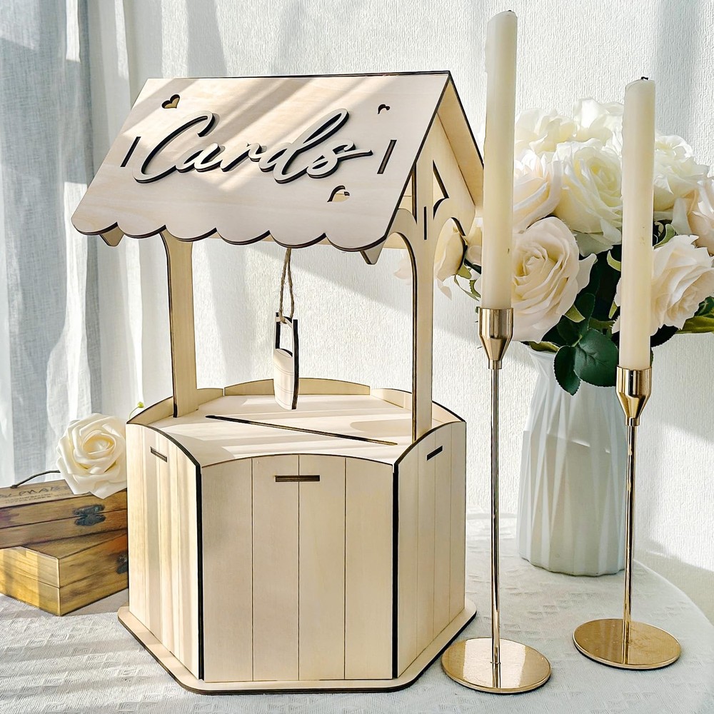 OurWarm Wishing Well Wedding Card Box for Reception, Wood Gift