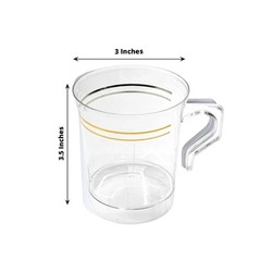 CLEAR 8 oz Plastic Shiny CUPS with Gold Rim Party Wedding Disposable Tableware