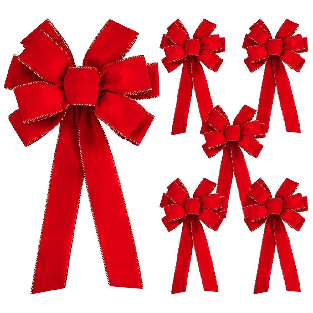 Iceyyyy 6 PCS Large Christmas Bow – 30.7 x 10.6 Inch, 6pcs-red With Gold Egde