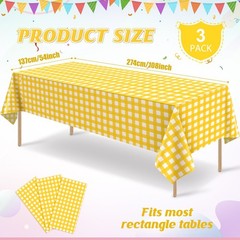 Denwiller 3 Pcs Yellow Gingham Tablecloth 54 x 108 inches,