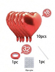 10Pcs 18” Red Heart Mylar Foil Balloons Birthday Party Romantic Decor