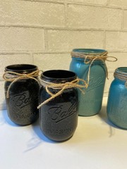Teal with Gold Glitter Mason Jar Centerpiece