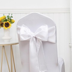 ZSJFMF Pack of 50 Satin White Chair Sashes Bows 7 X 108 Inch Universal