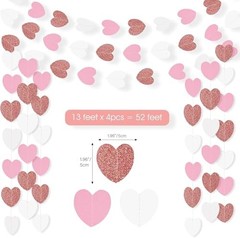White Rose-Gold Pink Heart Garland Party Decor, 52 Heart Garland – Pink White