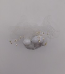 Porcelain Wedding Cake Topper Figurine Bride Groom White Lace w/Beads 6 Inch