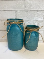 Teal with Gold Glitter Mason Jar Centerpiece