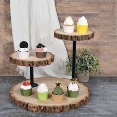 14″ Brown 3 Tier Round Natural Wood DESSERT STAND Wedding Party Events Supplies