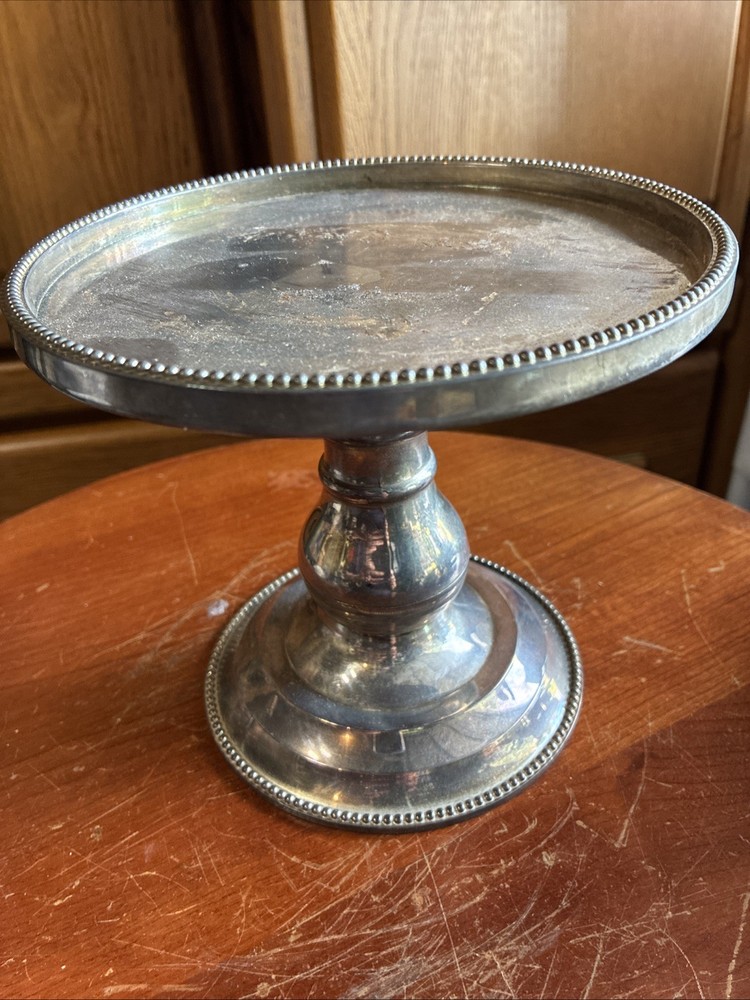 GODINGER Silver Art Co. PEDESTAL CAKE STAND -Beaded Edge. 6″ Tall – 6 5/8″ Diam.