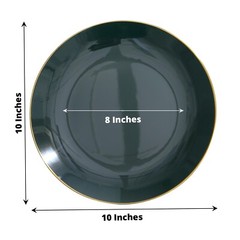 HUNTER GREEN 10 Glossy 10″ Round Plastic Salad PLATES Gold Rim Party Events