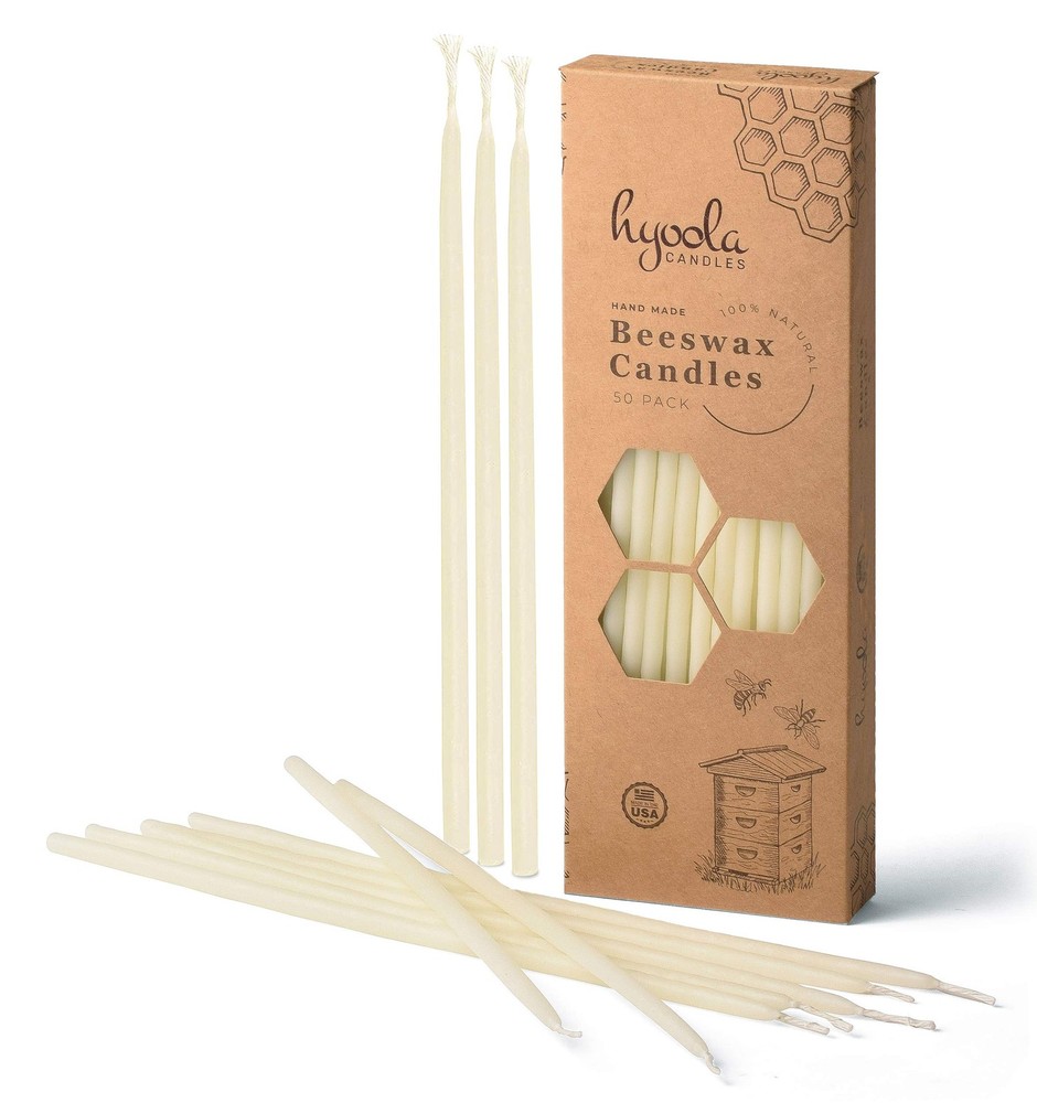 Hyoola Beeswax Skinny Taper Candles – 50 Pack – Natural 9 inches, White
