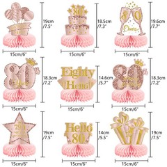 9Pcs 80th Birthday Decorations Pink Rose Gold Honeycomb Centerpieces for Wome…
