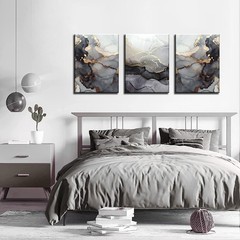 3Pcs Framed Modern Abstract Black and Gold Canvas Wall Art Fluid Lines Marble…