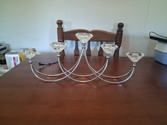 Unique & Minimalistic Candelabra 5 Tealights Curved Metal Faceted Glass Holders