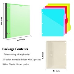 INFUN 1 Inch 3-Ring Telescoping Project Organizer Binder,13 Pocket, Customiza…