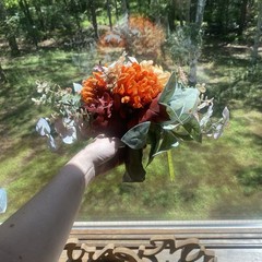 Bridal Wedding Bouquet Hand made Budget Handmade Faux Flowers Orange Red Yellow