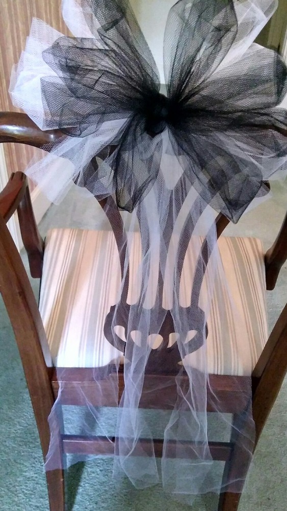Sale 8pc Wedding White And Black Tulle Pew Bows OR ANY COLOR RUSH AVAILABLE