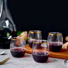 32 Pack 12 OZ Plastic Wine Glasses, Stemless Disposable Wine 12OZ-32-Gold Rim