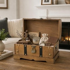 Vintage Wooden Treasure Chest Decorative Box with Lock – 12.2×7.1×7.1 Brown