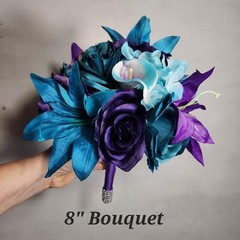 Purple Teal Rose Tiger Lily Bridal Wedding Bouquet Accessories